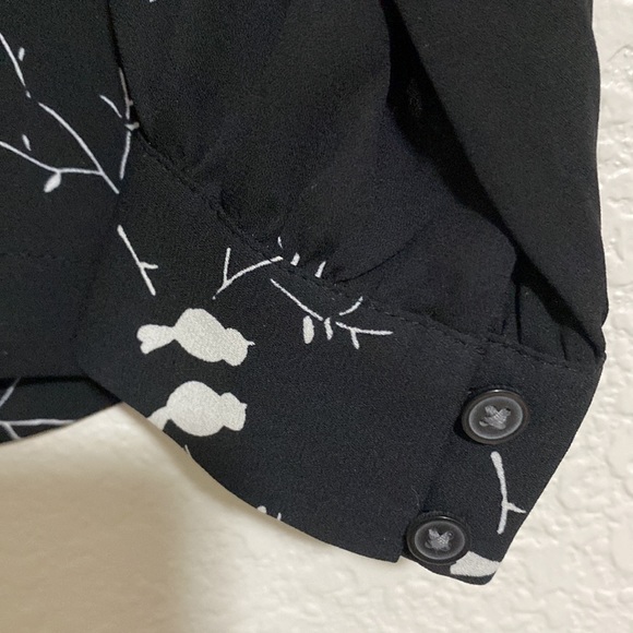 Loft Black with White Birds Long Sleeve Blouse - Picture 9 of 10